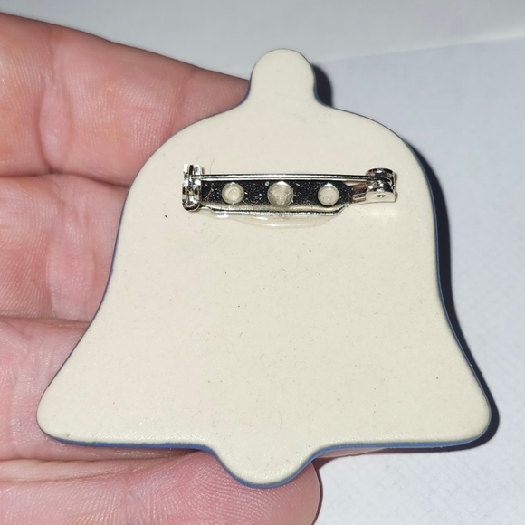 Vtg Artisan Purple Swirl Clay Ceramic Bell Pin Brooch - Picture 3 of 3